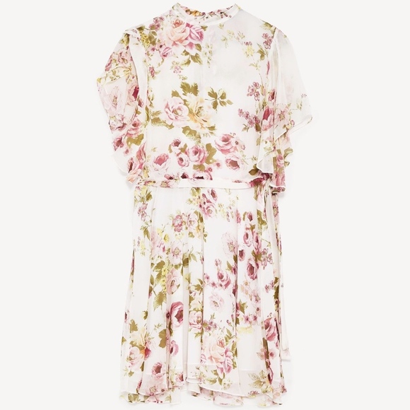 ZARA WOMAN Romantic Frilled Floral Print Chiffon Lined Dress ⭐️ - Picture 5 of 9